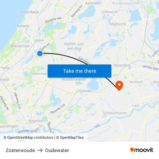 Zoeterwoude to Oudewater map