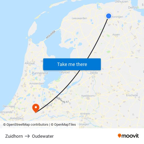 Zuidhorn to Oudewater map