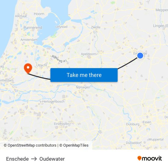 Enschede to Oudewater map