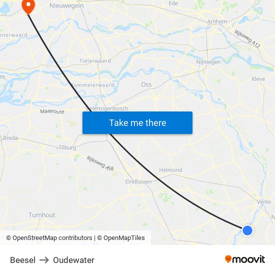 Beesel to Oudewater map