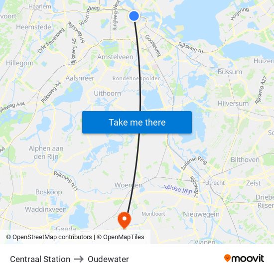 Centraal Station to Oudewater map