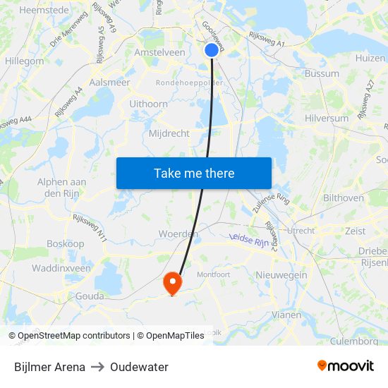 Bijlmer Arena to Oudewater map
