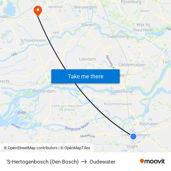 'S-Hertogenbosch (Den Bosch) to Oudewater map