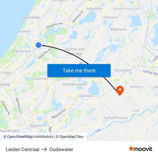 Leiden Centraal to Oudewater map