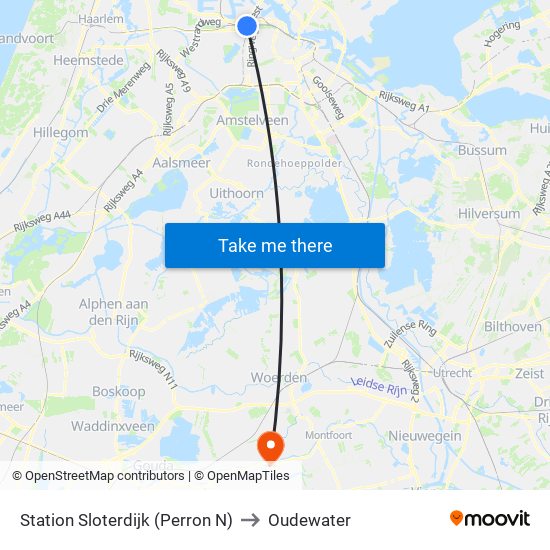 Station Sloterdijk (Perron N) to Oudewater map