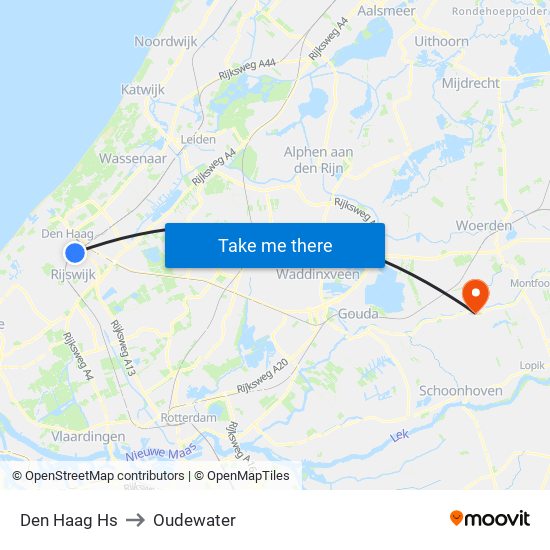 Den Haag Hs to Oudewater map
