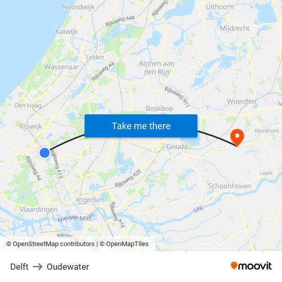 Delft to Oudewater map