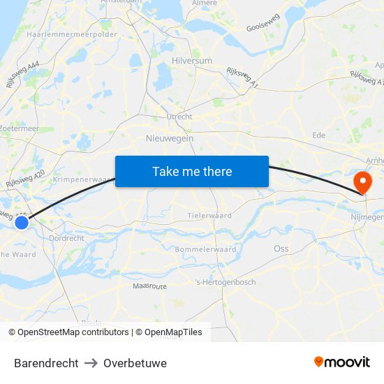 Barendrecht to Overbetuwe map