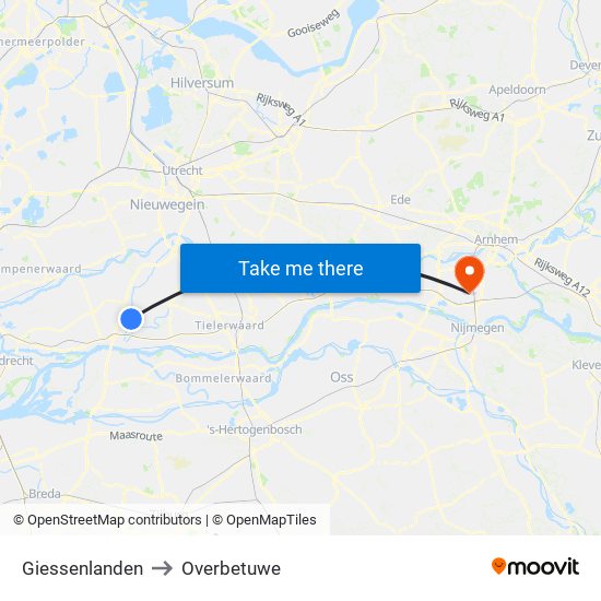 Giessenlanden to Overbetuwe map