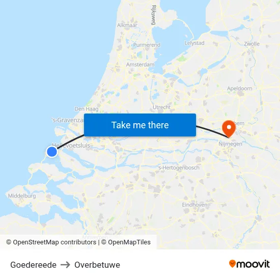 Goedereede to Overbetuwe map