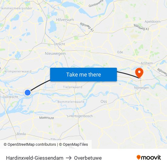 Hardinxveld-Giessendam to Overbetuwe map