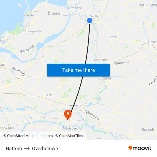 Hattem to Overbetuwe map