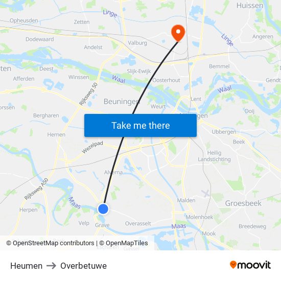 Heumen to Overbetuwe map