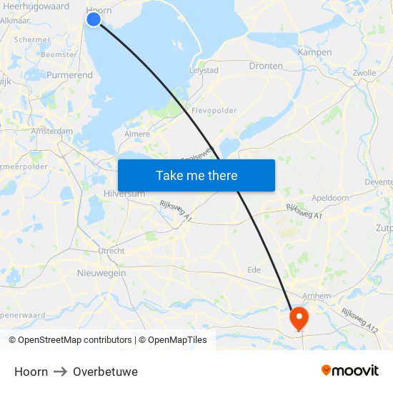 Hoorn to Overbetuwe map