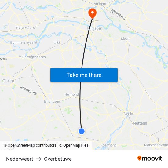 Nederweert to Overbetuwe map