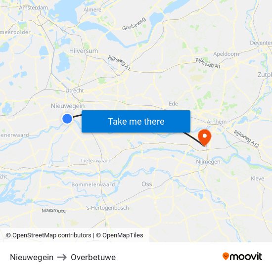Nieuwegein to Overbetuwe map