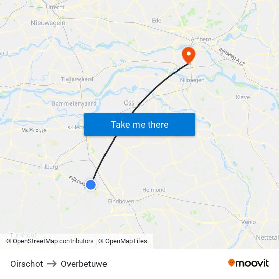 Oirschot to Overbetuwe map