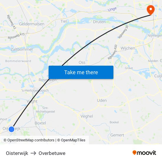 Oisterwijk to Overbetuwe map