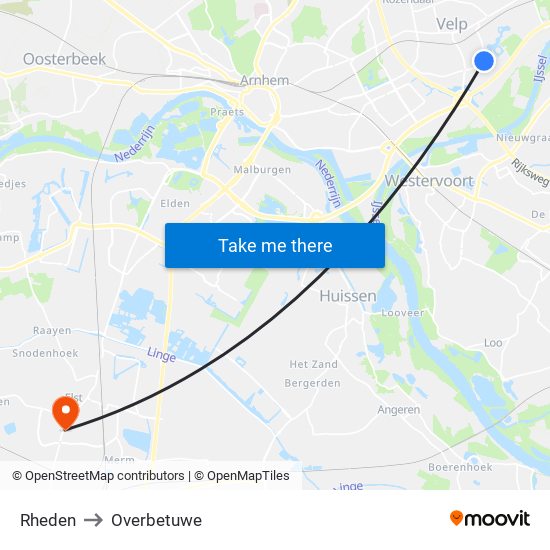 Rheden to Overbetuwe map