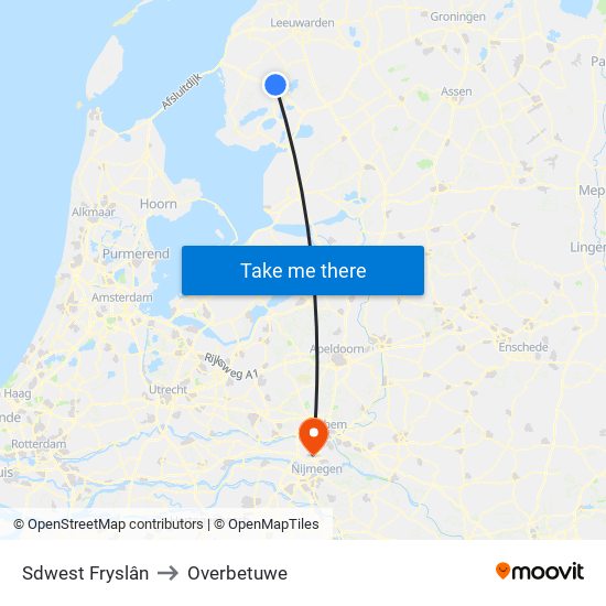 Sdwest Fryslân to Overbetuwe map