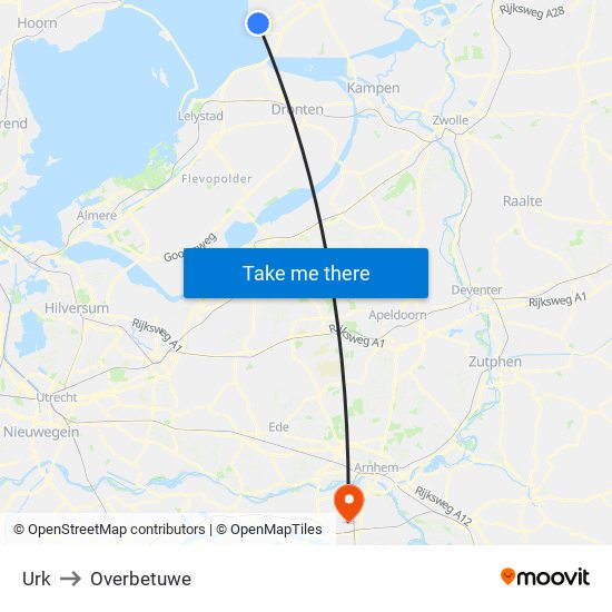 Urk to Overbetuwe map