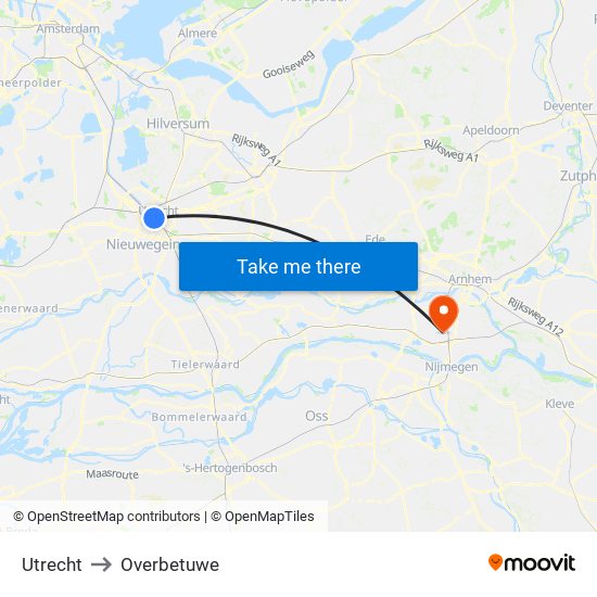Utrecht to Overbetuwe map