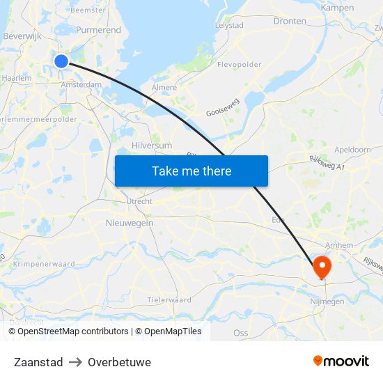 Zaanstad to Overbetuwe map