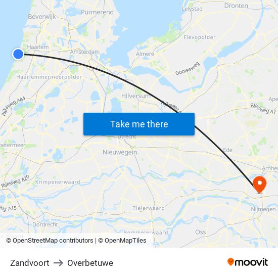 Zandvoort to Overbetuwe map