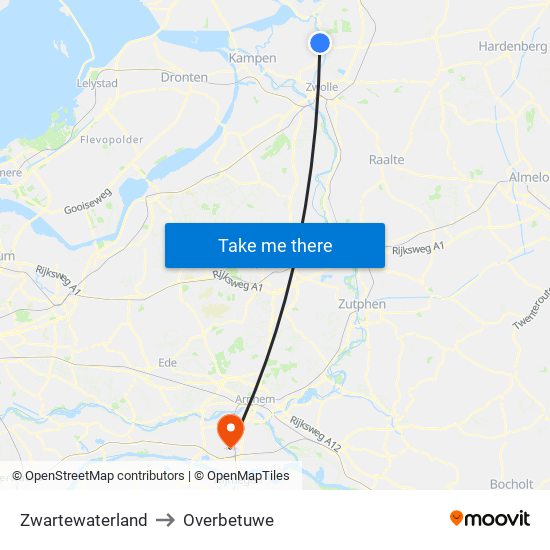 Zwartewaterland to Overbetuwe map