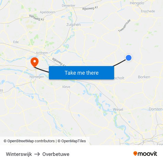 Winterswijk to Overbetuwe map
