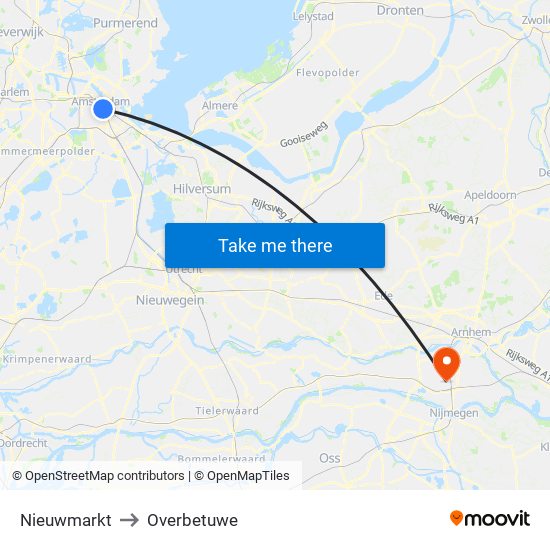 Nieuwmarkt to Overbetuwe map