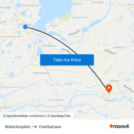 Waterlooplein to Overbetuwe map