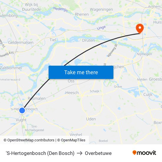 'S-Hertogenbosch (Den Bosch) to Overbetuwe map