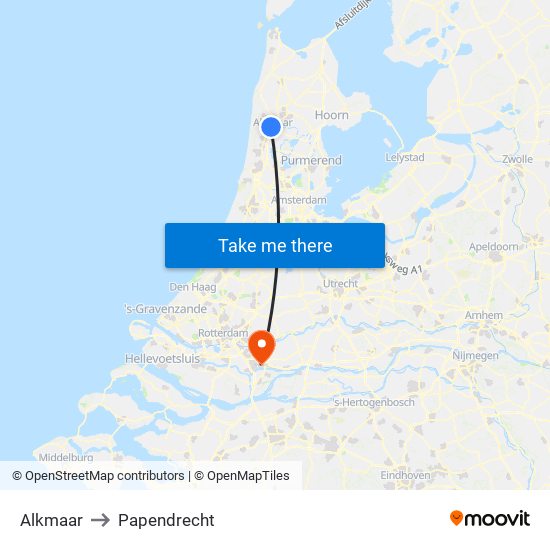 Alkmaar to Papendrecht map