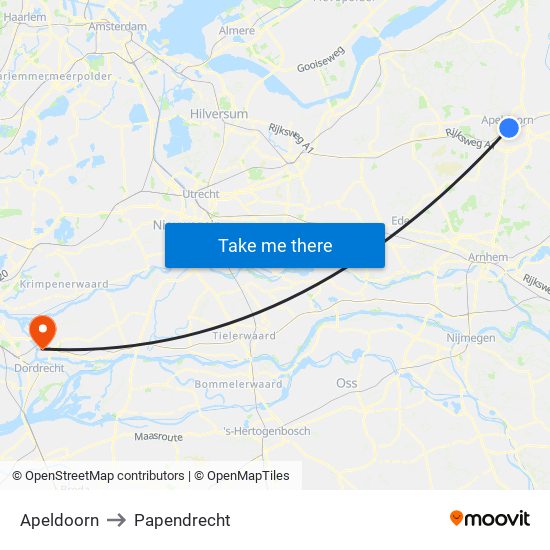 Apeldoorn to Papendrecht map