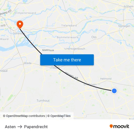 Asten to Papendrecht map