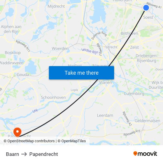 Baarn to Papendrecht map