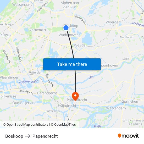 Boskoop to Papendrecht map