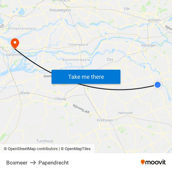 Boxmeer to Papendrecht map