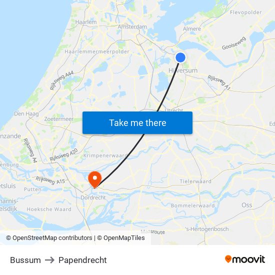 Bussum to Papendrecht map