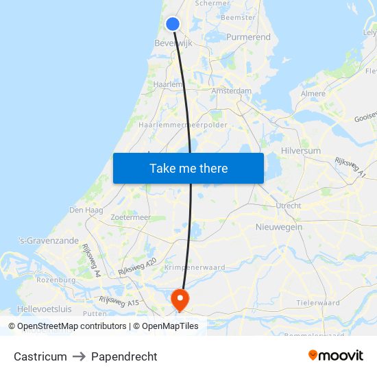 Castricum to Papendrecht map