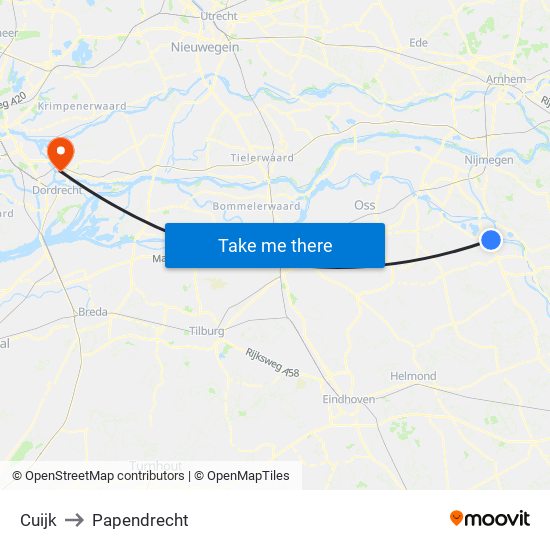 Cuijk to Papendrecht map