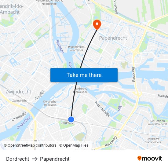 Dordrecht to Papendrecht map