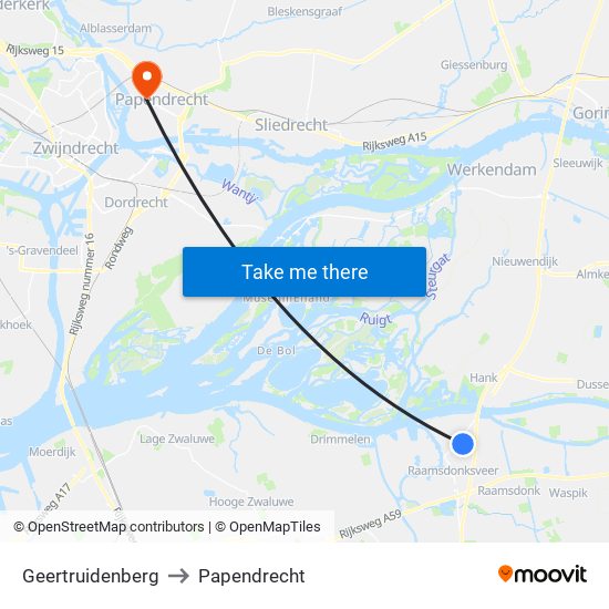 Geertruidenberg to Papendrecht map
