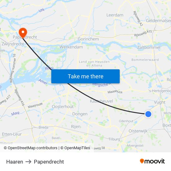 Haaren to Papendrecht map