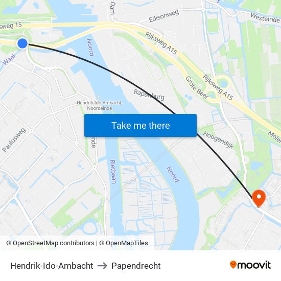 Hendrik-Ido-Ambacht to Papendrecht map