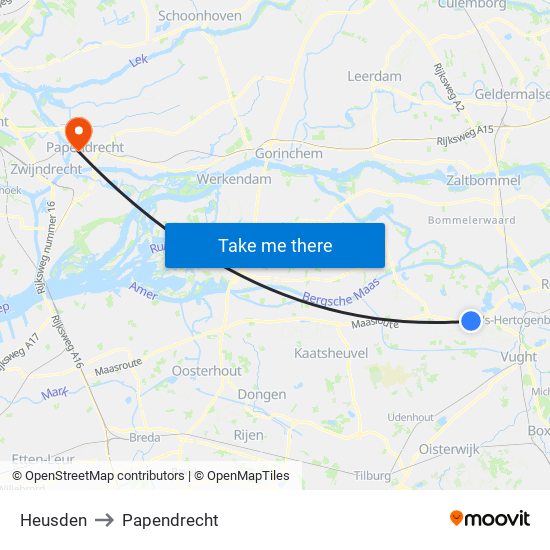 Heusden to Papendrecht map