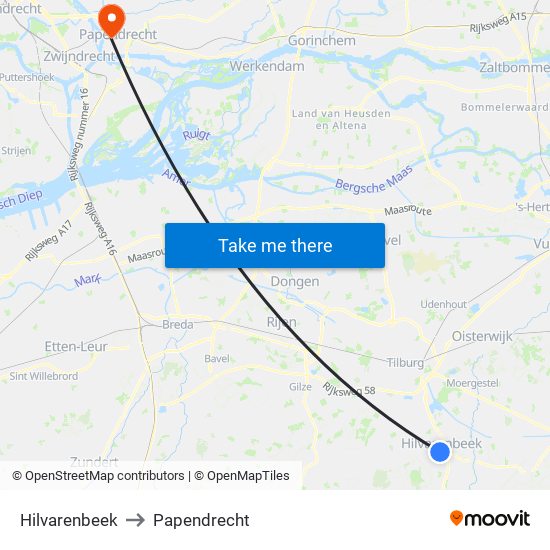 Hilvarenbeek to Papendrecht map