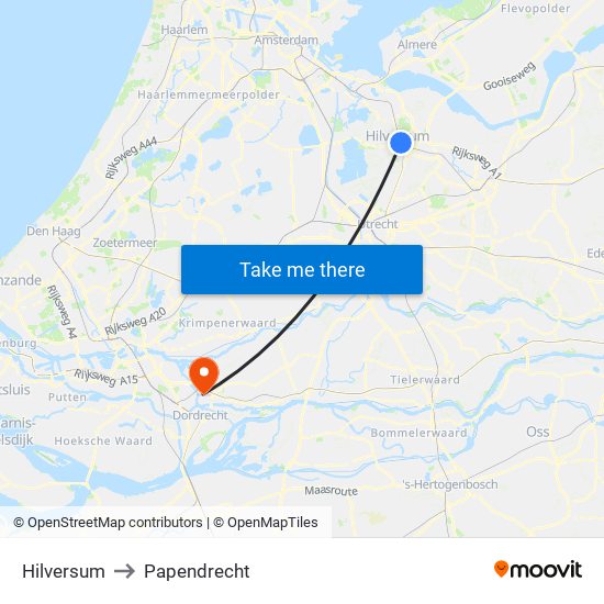 Hilversum to Papendrecht map