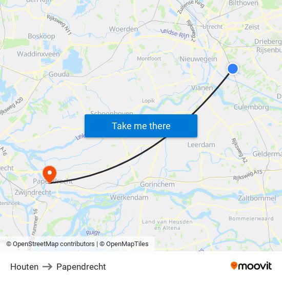 Houten to Papendrecht map